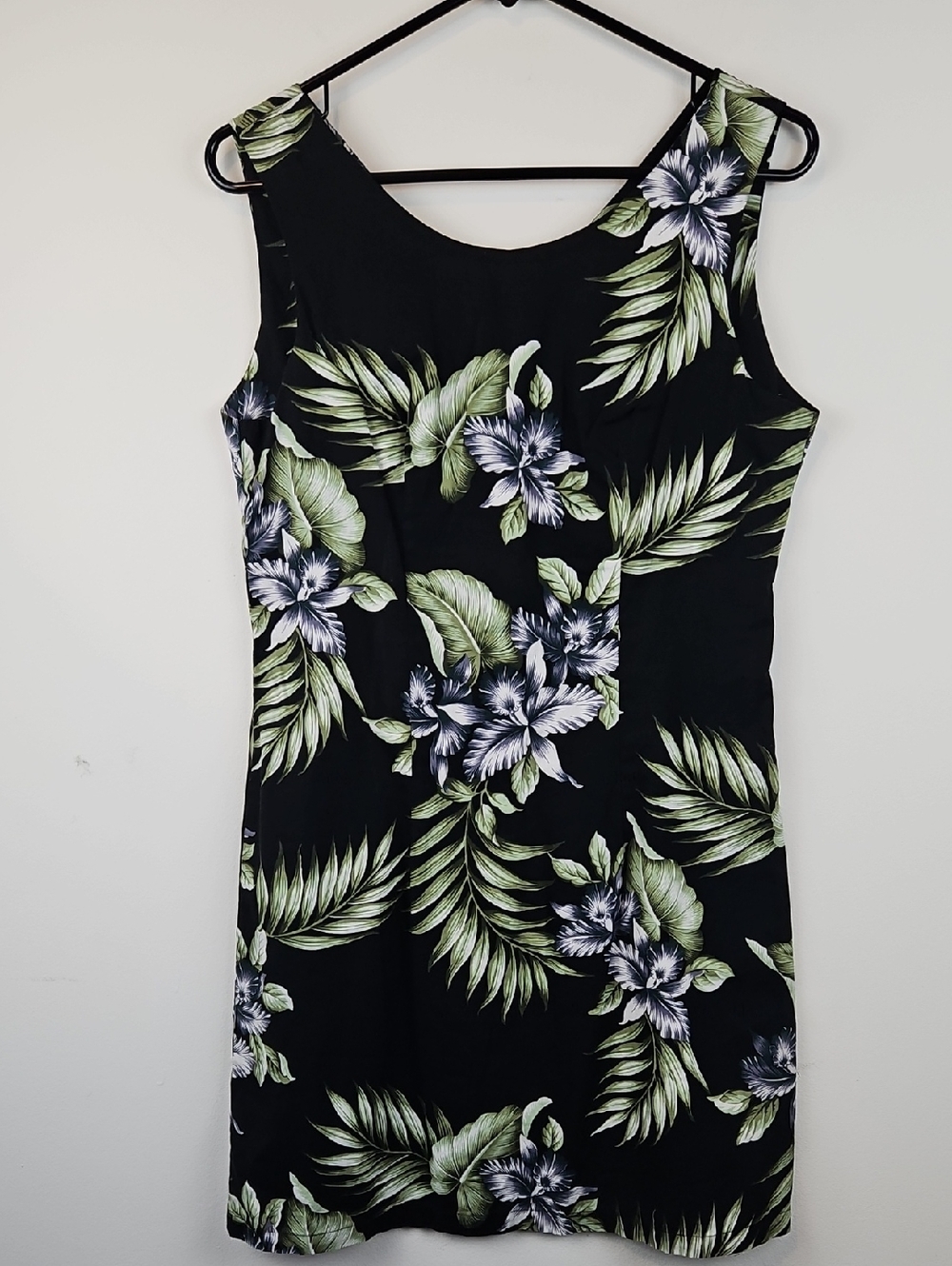 Aloha Republic Black Tropical Floral Mini Dress with Green Leaf Print Size M